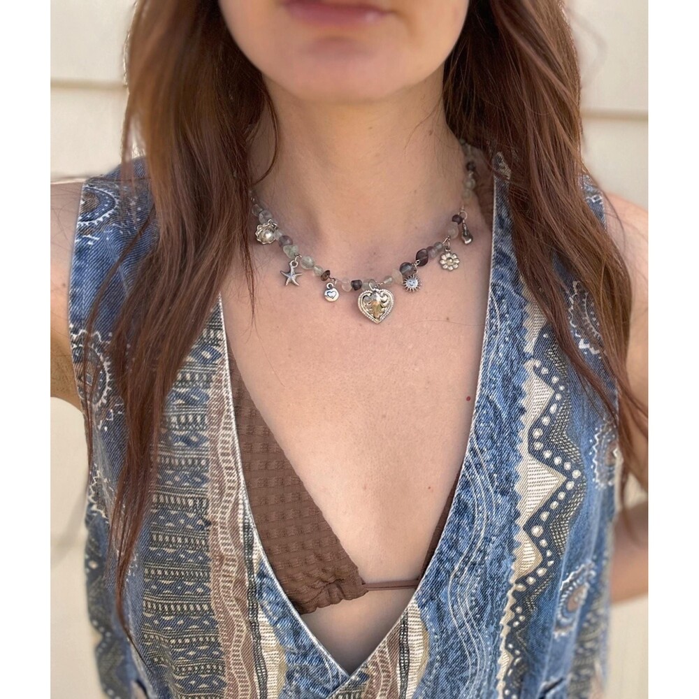 Waves of Fluorite Charm Necklace